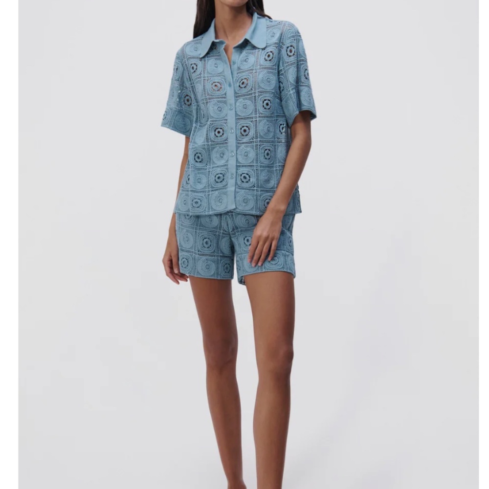 NWT SIMKHAI Jonathan Simkhai "Parson" Crochet Coverup Shirt XS